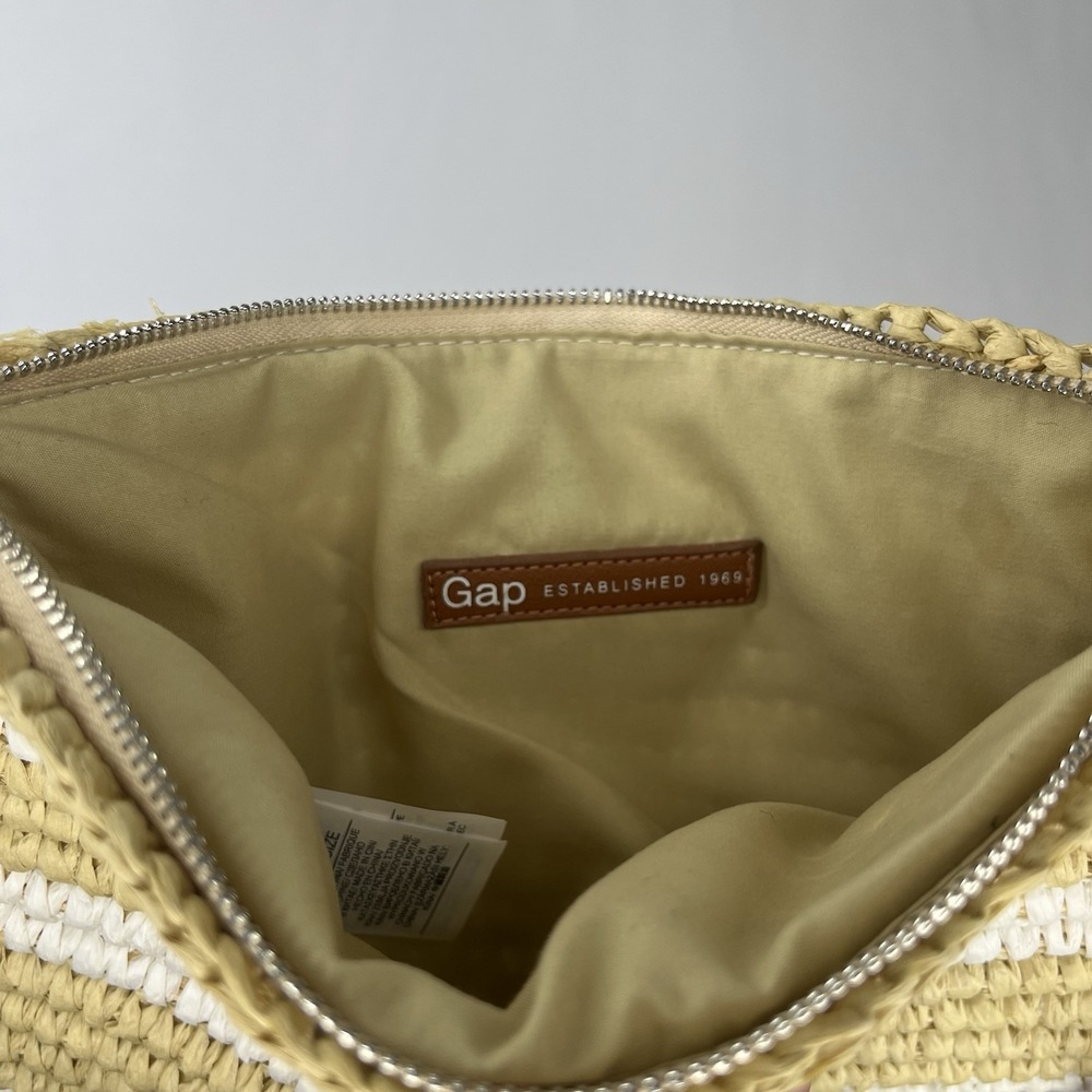 GAP Straw Clutch Bag Woven Zip Pouch Beige White Summer Beach Boho Women - Picture 14 of 15